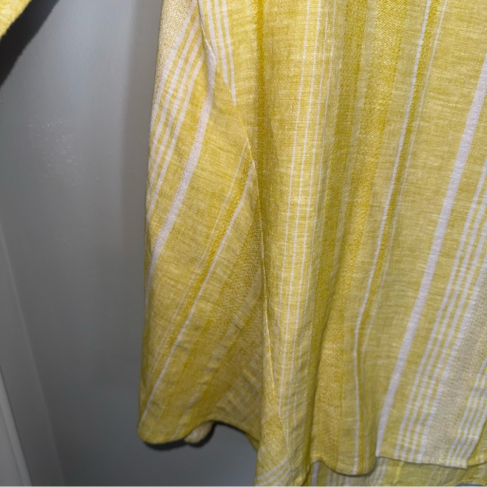 Soft Surroundings Cotton Linen Blend Button Front Blouse Top-Yellow White-1X - Picture 6 of 11